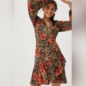 Anthropologie Atsu NWT floral Tenley V neck ruffled faux wrap mini dress sz 8